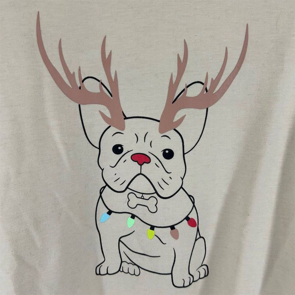 French Bulldog Christmas Sweatshirt Unisex Beige Holiday Novelty Top ?Medium - Picture 2 of 6